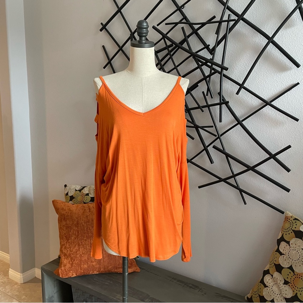 Orange, long sleeve, cold shoulder top